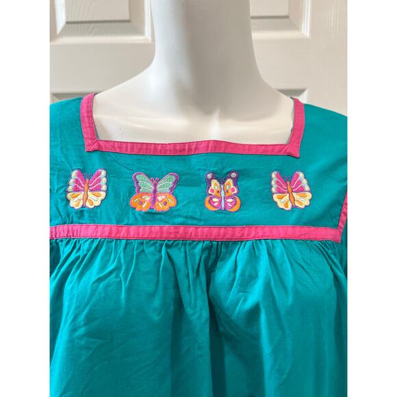 Vintage 80s 90s Blair Teal Butterfly House Dress Size Large Cotton - Picture 3 of 7